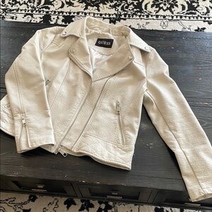 Guess Cream Leather Jacket with Notched Lapel